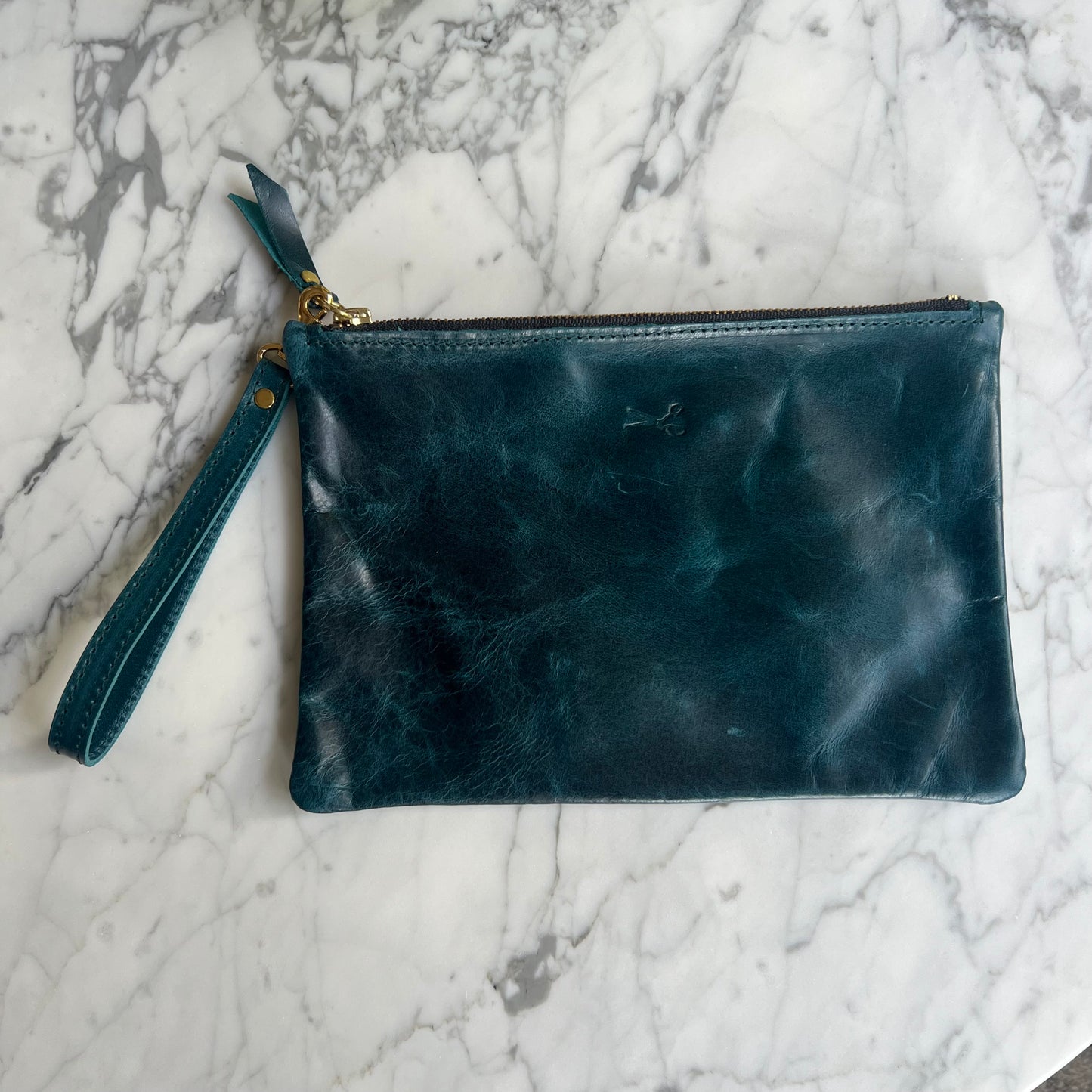 Leather Medium Zip Pouch with wristlet strap