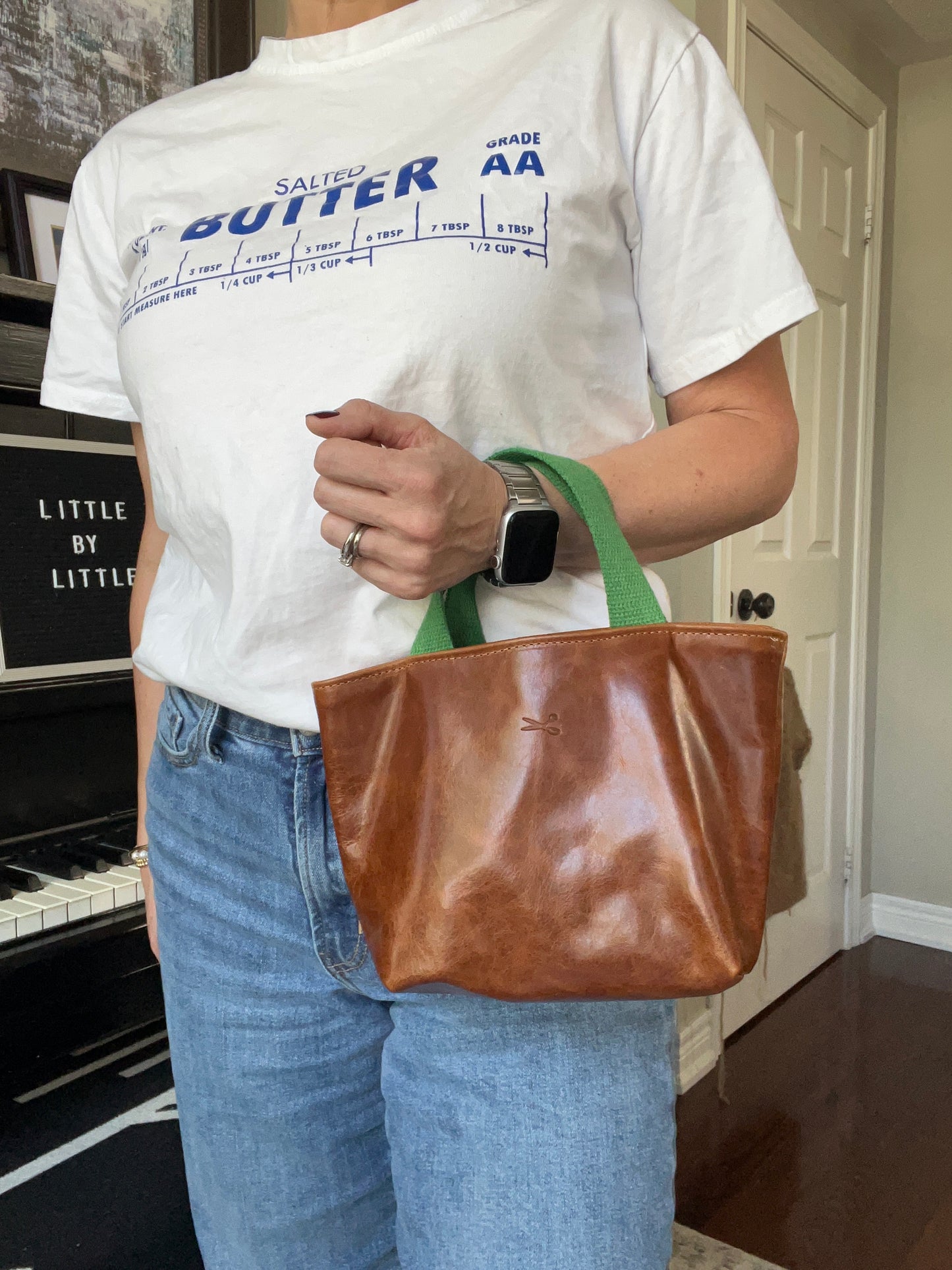 The Mini Leather Bag with webbing handles