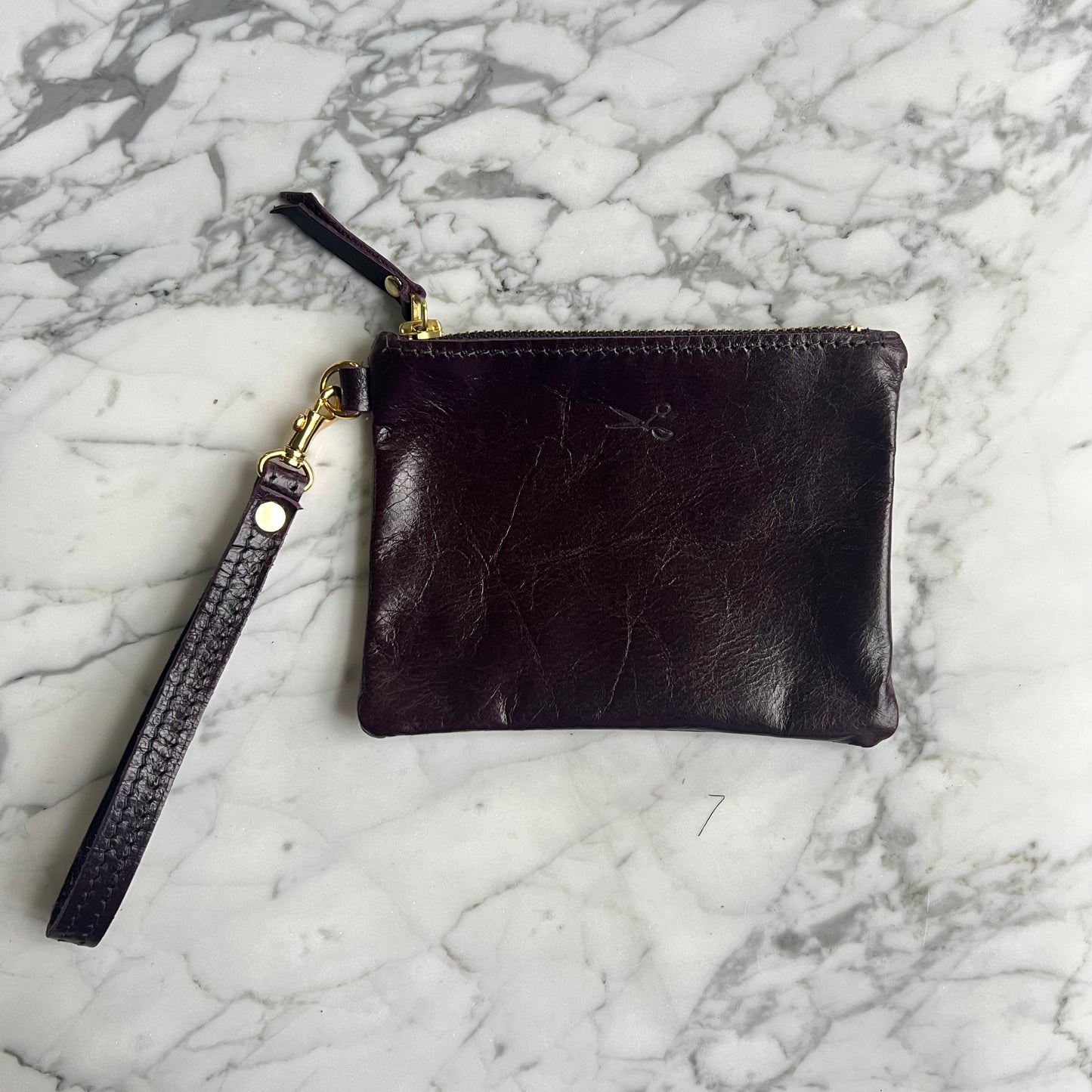 Leather Zip Pouch with wristlet strap