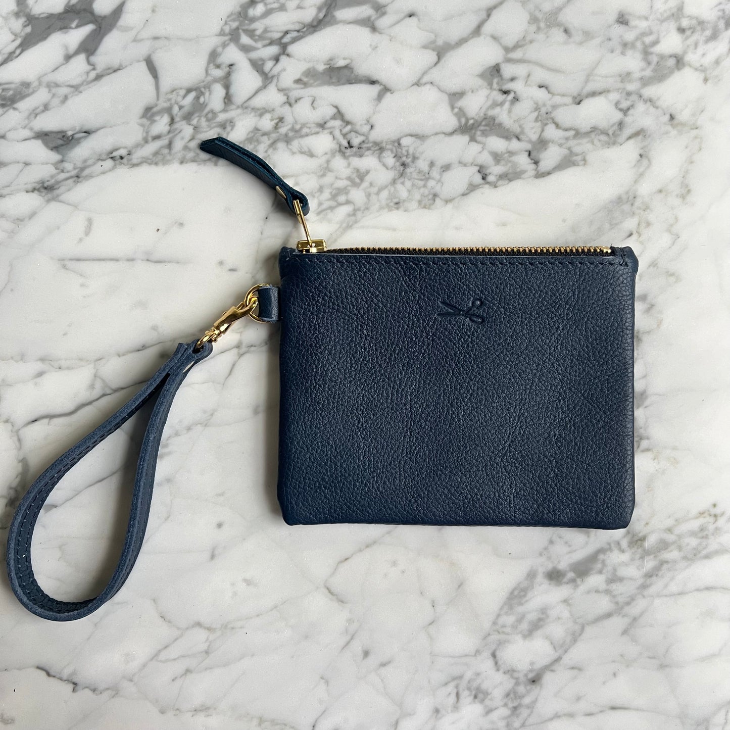 Leather Zip Pouch with wristlet strap