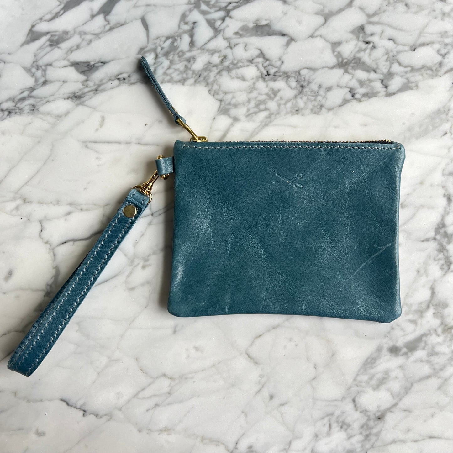 Leather Zip Pouch with wristlet strap