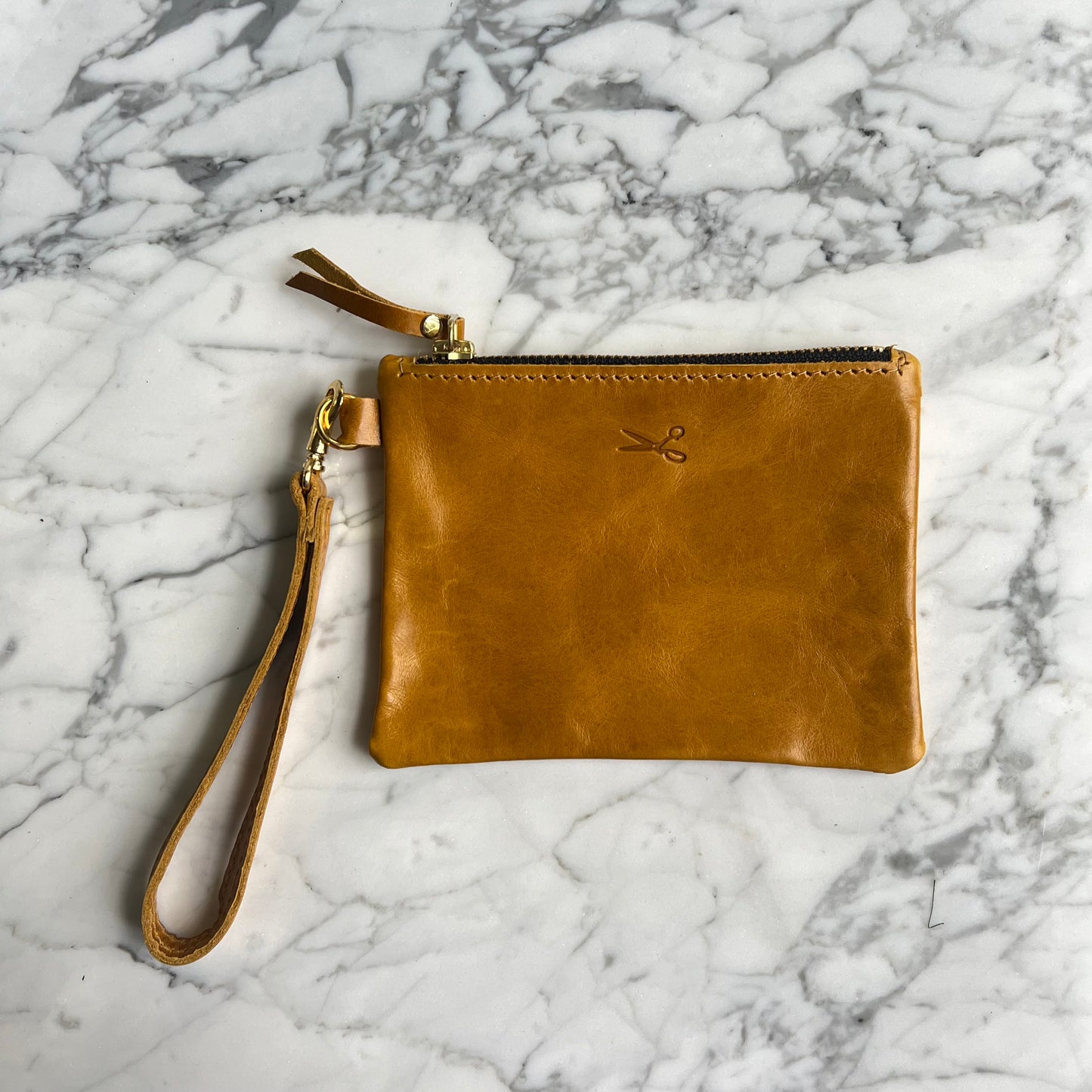 Leather Zip Pouch with wristlet strap