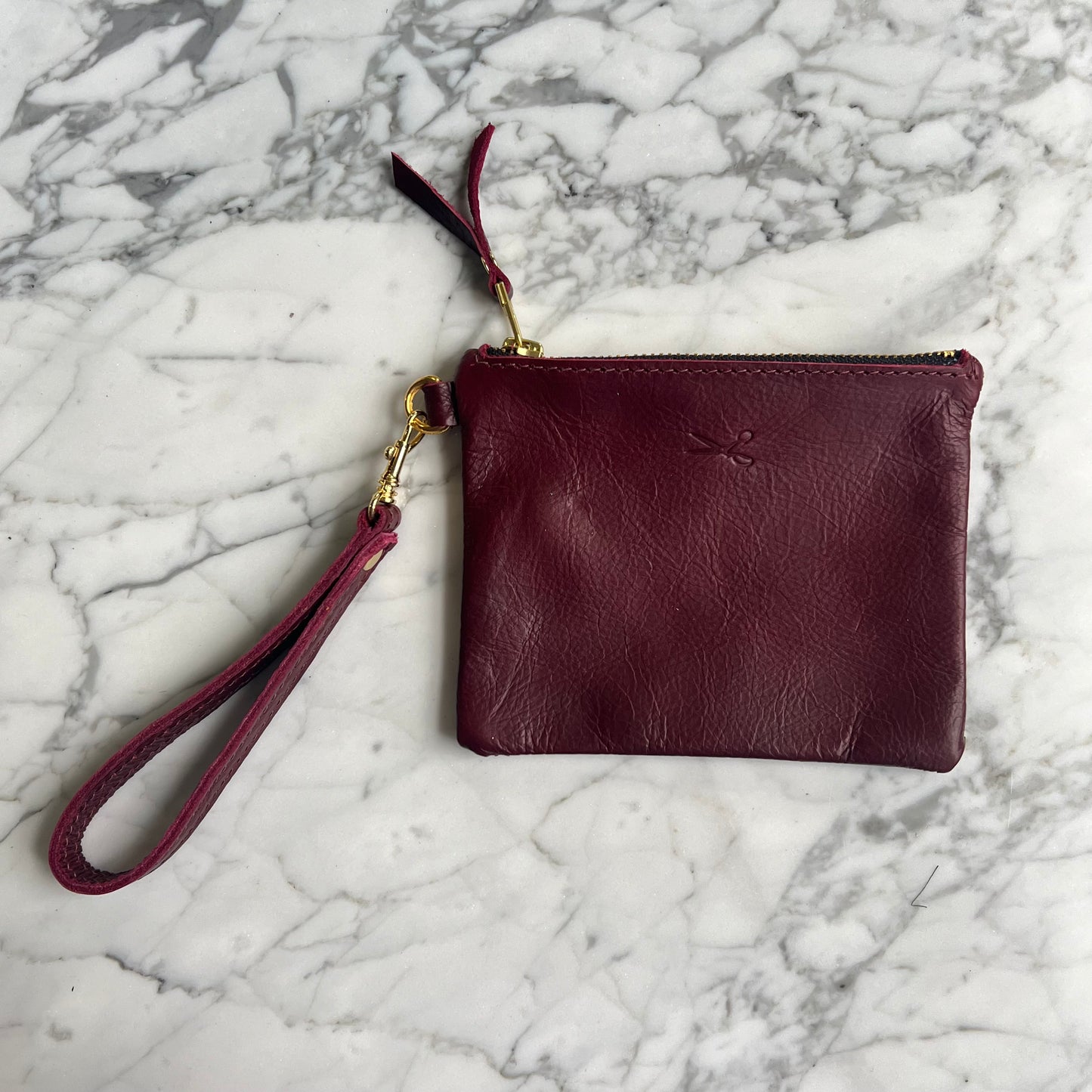 Leather Zip Pouch with wristlet strap