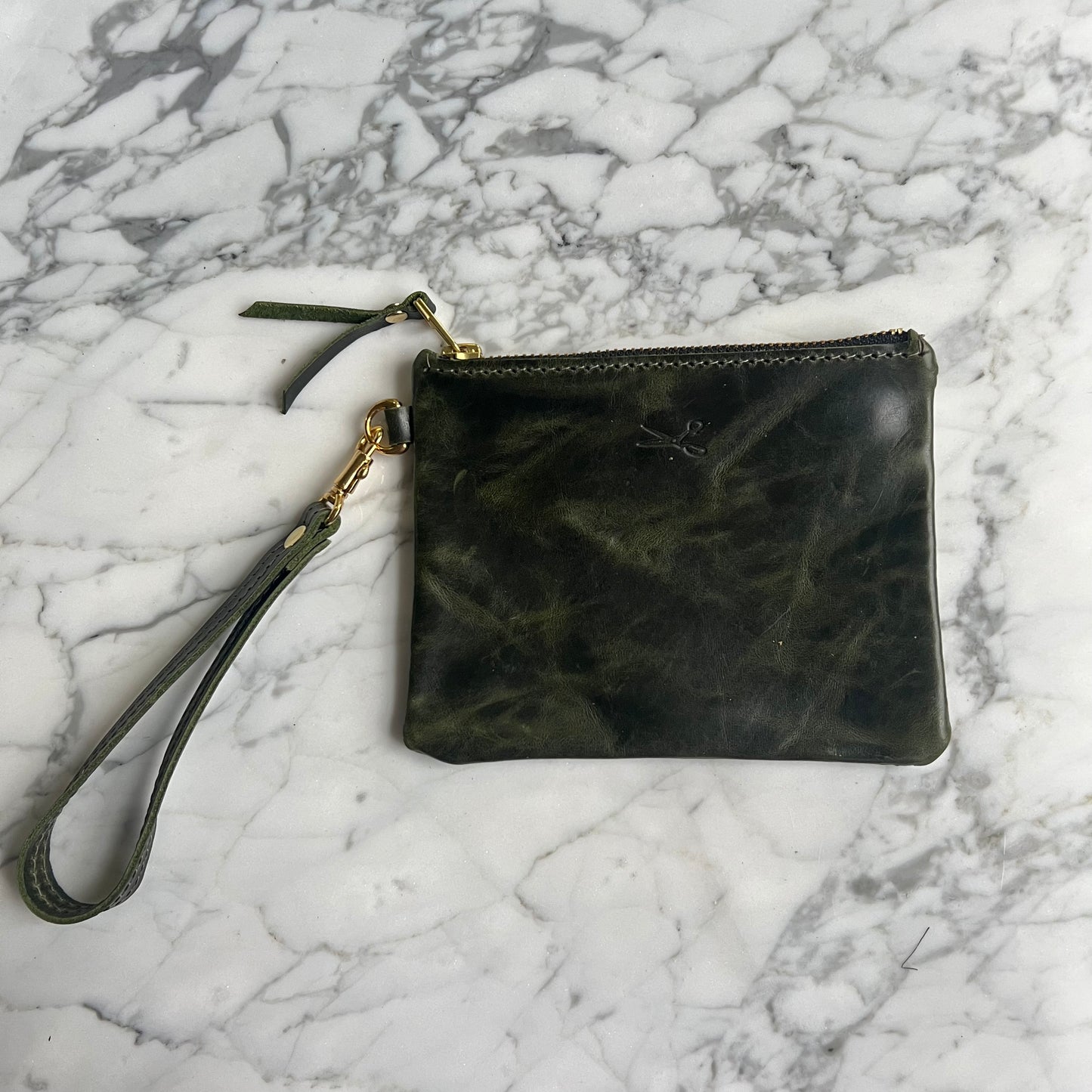 Leather Zip Pouch with wristlet strap