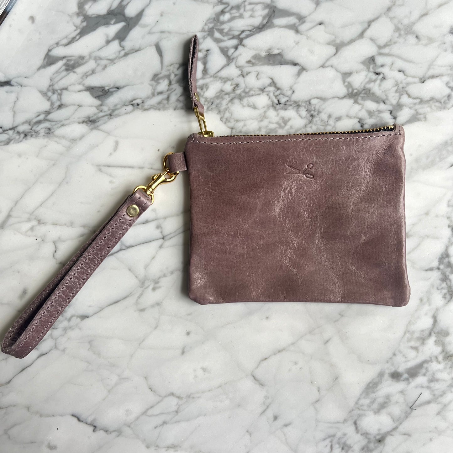 Leather Zip Pouch with wristlet strap