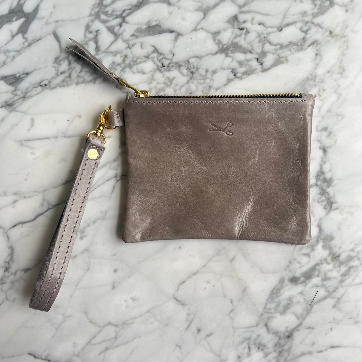 Leather Zip Pouch with wristlet strap