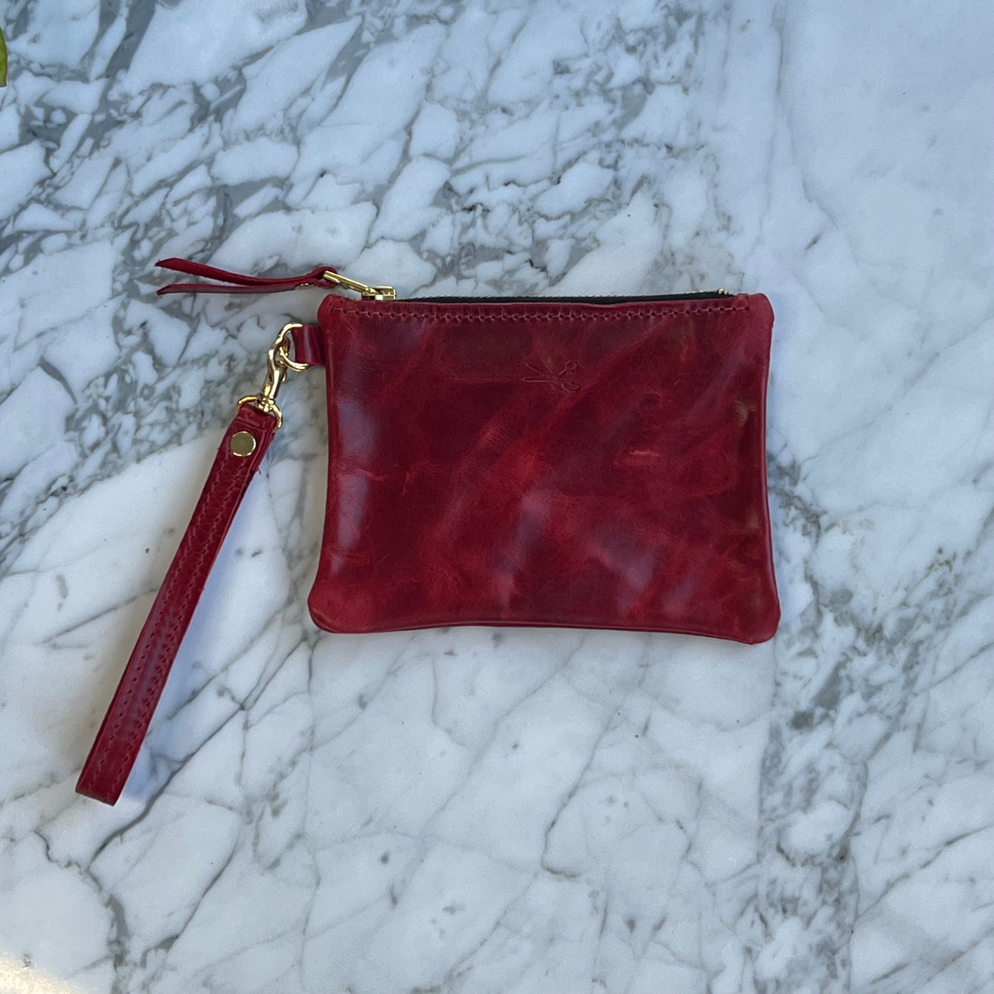 Leather Zip Pouch with wristlet strap