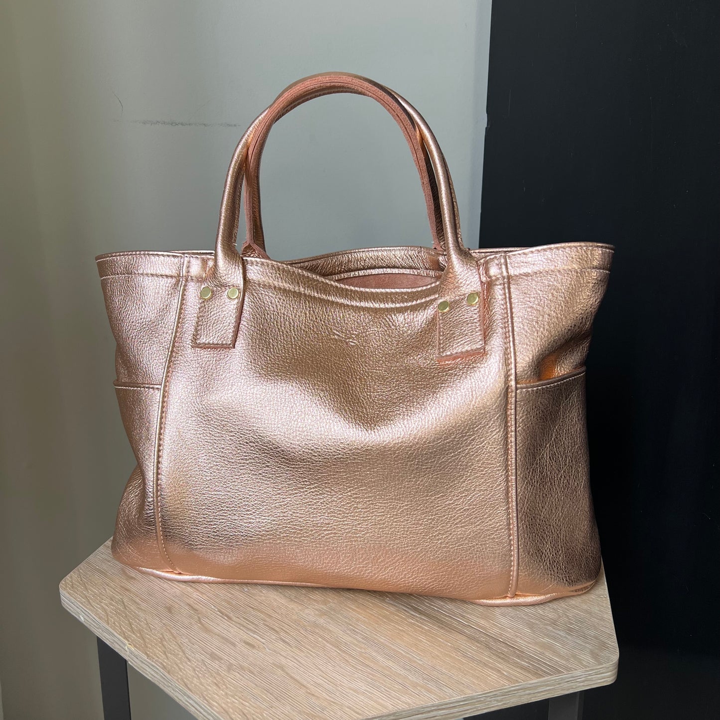 Metallic Carry-all Leather Bag