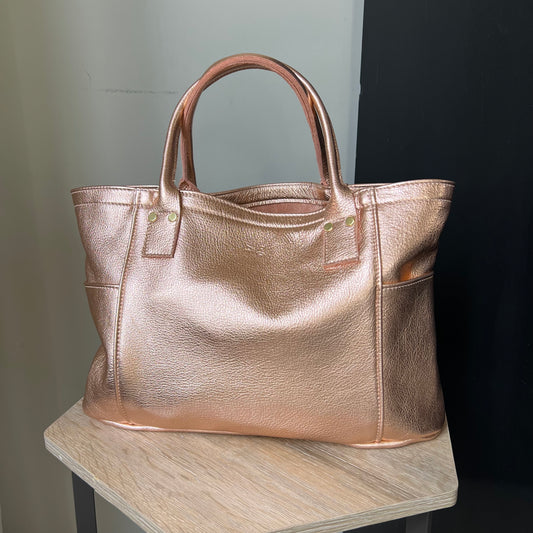 Metallic Carry-all Leather Bag