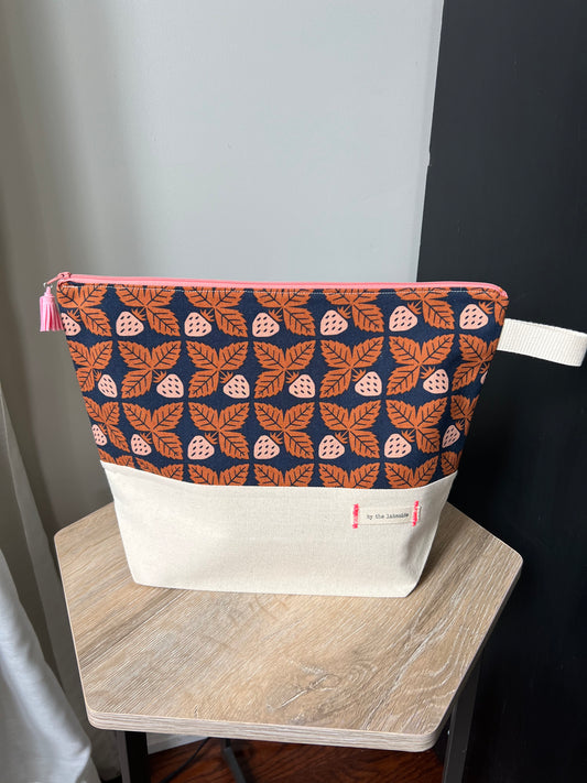 Large Project Bag- Navy Strawberries
