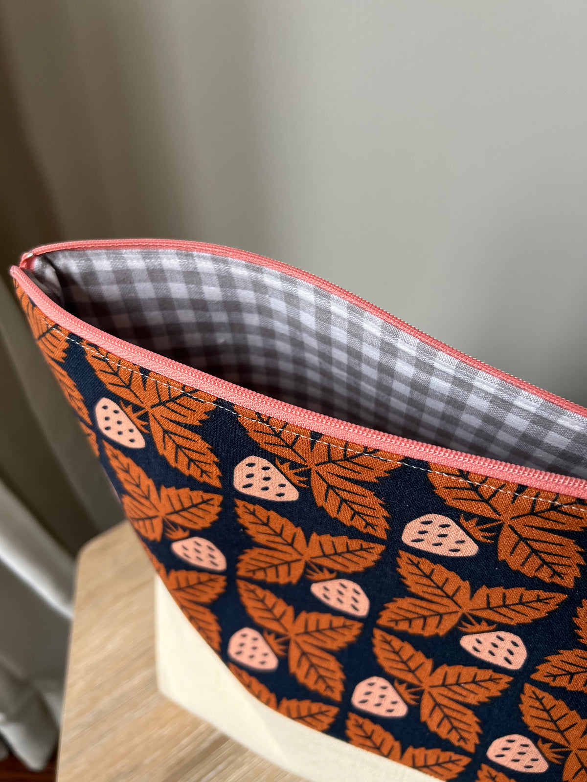 Large Project Bag- Navy Strawberries