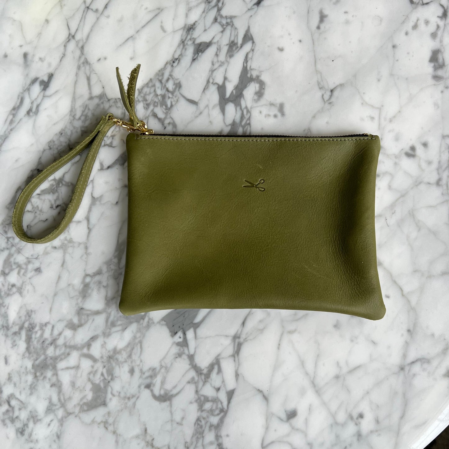 Leather Medium Zip Pouch with wristlet strap