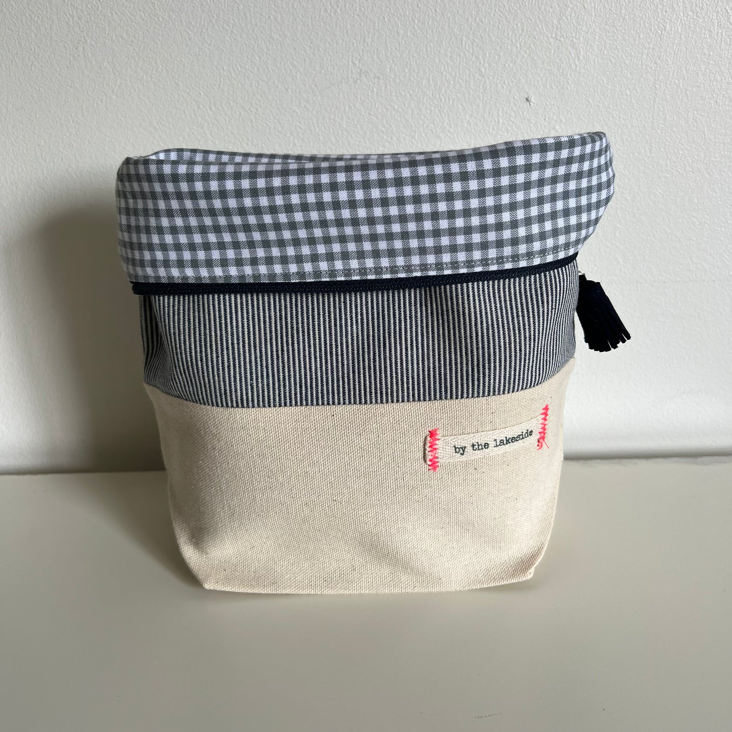 Small Project Bag- Denim Railroad Stripe